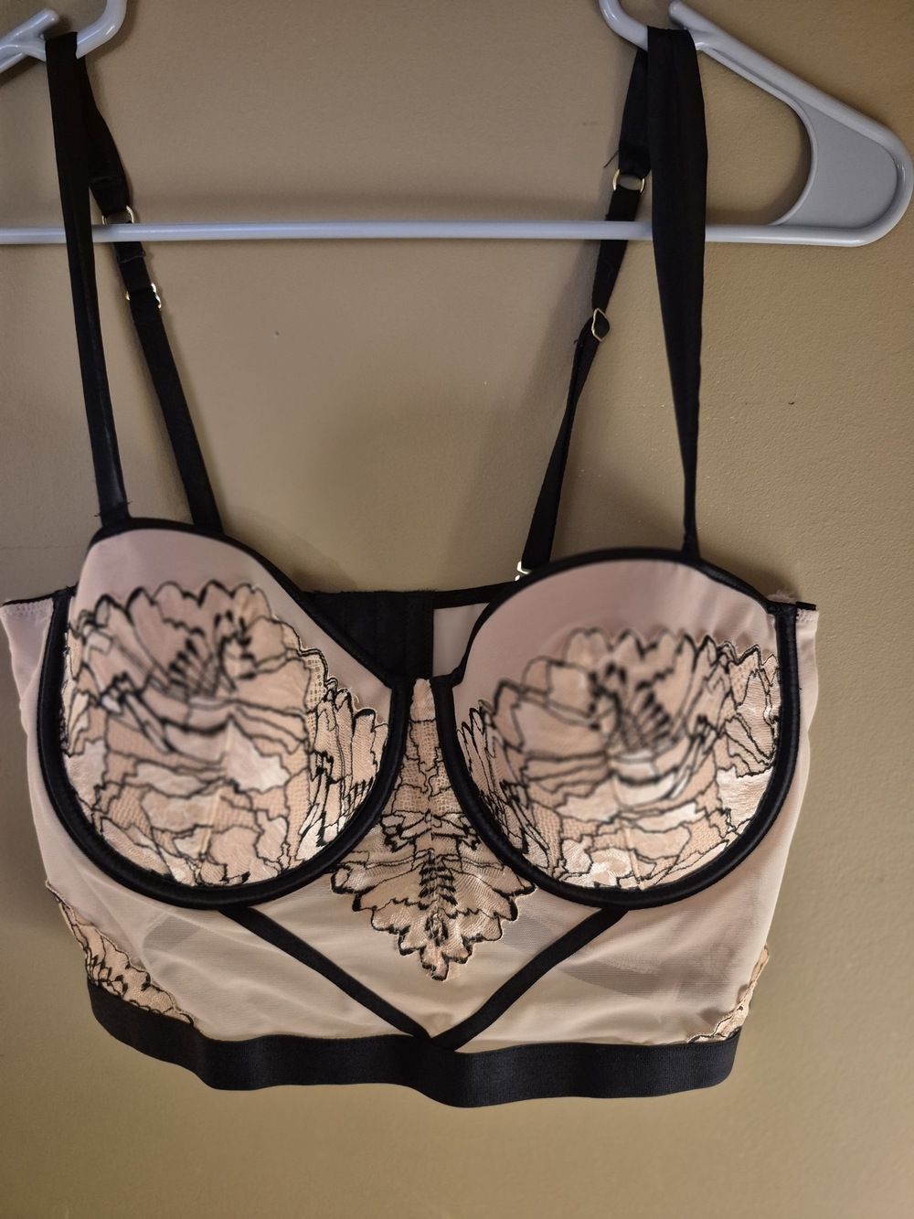 Auden Blush and Black Lace Longline Balconette Bra